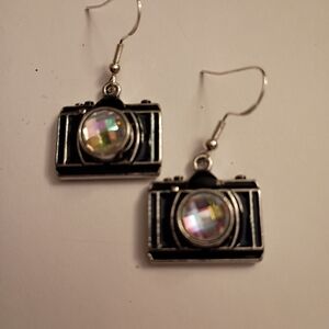 Silver Camera Earrings